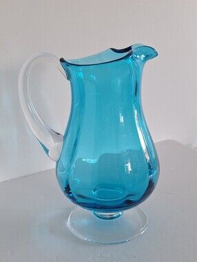 Azure hand-blown glass pitcher